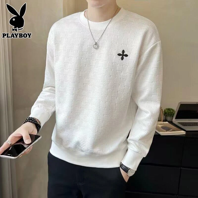 花花公子男士长袖t恤春秋款圆领打底衣服新款潮牌休闲套头卫衣男