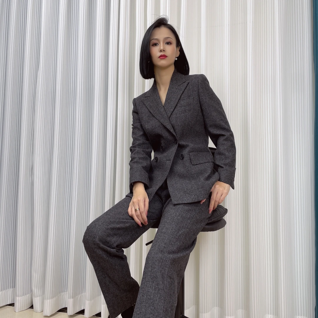 奢品高端-【云色浮月】冬季厚款酷月灰双排扣-羊-毛修身版西服套装