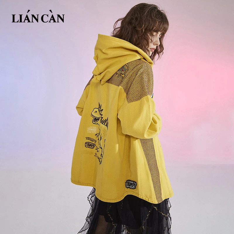 【莲灿】2024年原创设计童趣刺绣宽松藏肉奶油黄牛仔风衣71AN280001