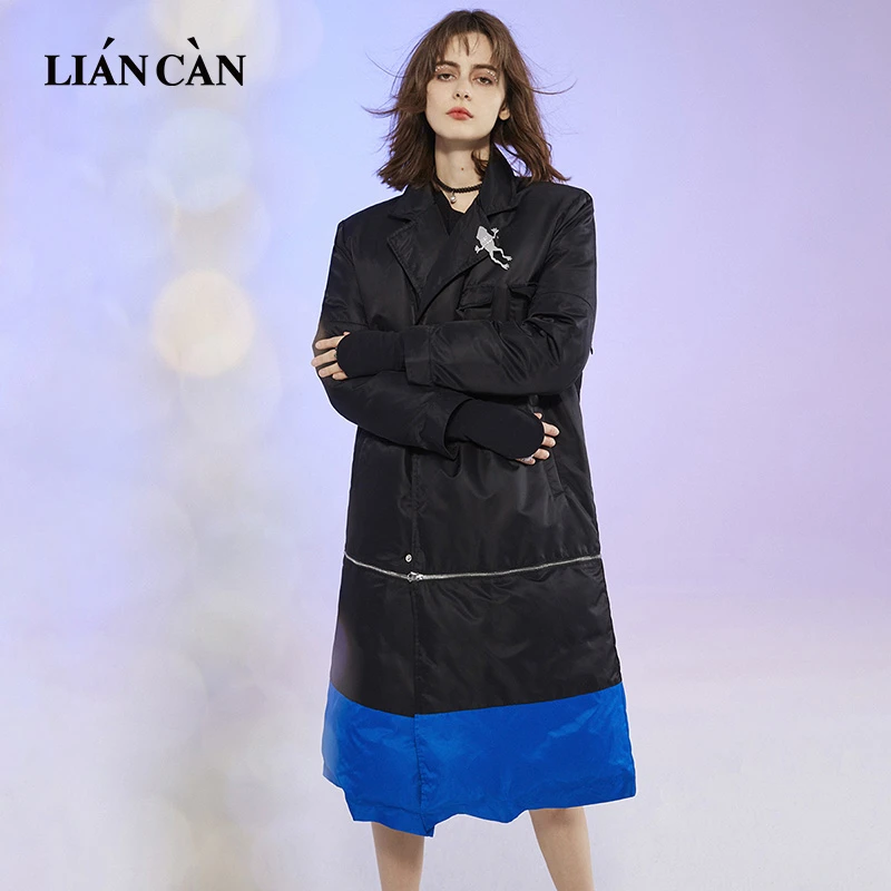 莲灿2024冬季新西服领可脱卸下摆85%白鸭绒长款羽绒服71AW476005