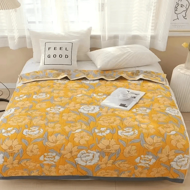【幸福花园黄H】1.5*2米多功能纱布盖毯