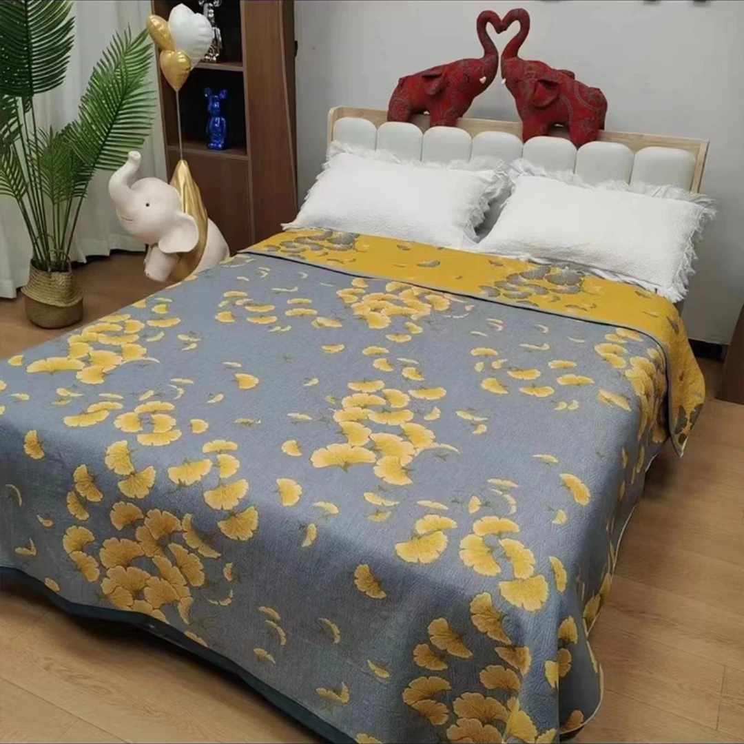 （飞舞银杏H)200*230纱布盖毯床单软席毛巾被