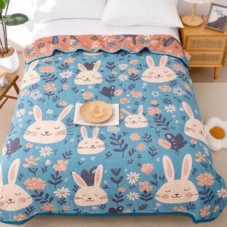 【睡眠小兔H】1.5*2米多功能纱布盖毯