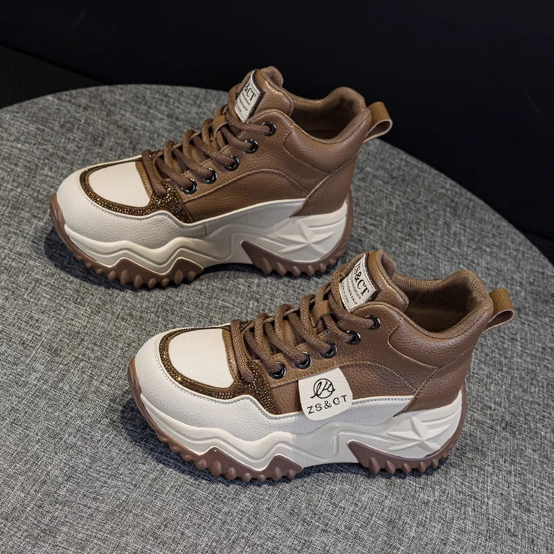 万达撤柜头层牛皮增高厚底显瘦老爹鞋女2025秋季新款舒适软底韩版