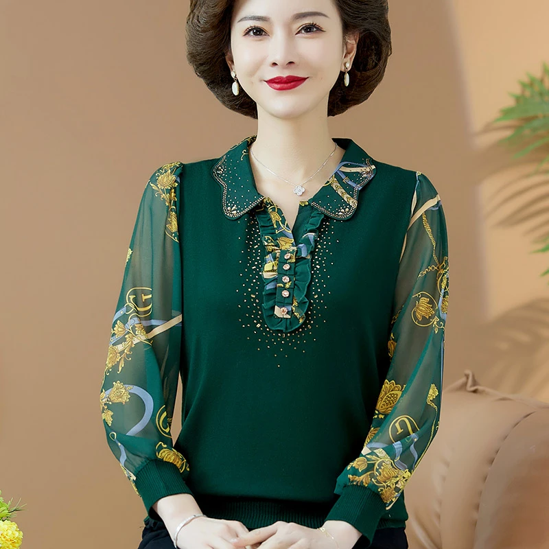 中年妈妈2023秋装新款上衣洋气60岁夏装中老年人夏季长袖t恤