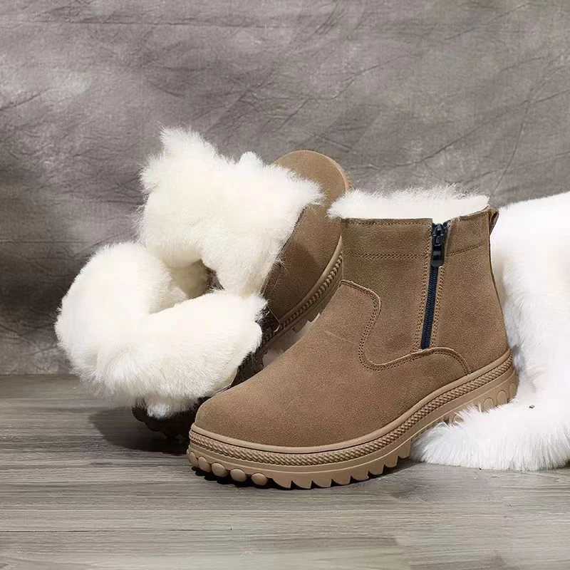 纯羊毛真牛皮冬季防寒加绒加厚羊毛雪地靴保暖棉鞋皮毛一体
