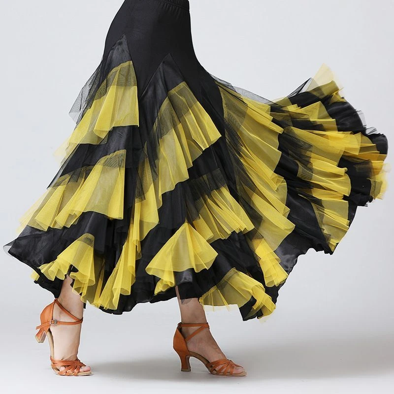 新款显瘦气质国标舞裙摩登交谊舞裙半身长裙舞台服华尔兹大摆裙