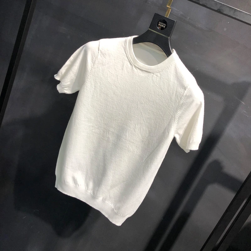 男士短袖针织衫2025秋冬新款打底衫个性纯色潮流青年毛衣大码线衫