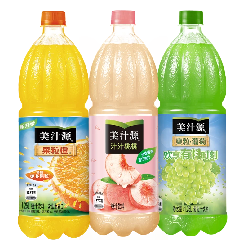 【可口可乐】美汁源果粒橙多口味1.25升家庭聚会装橙汁粒葡萄大瓶装