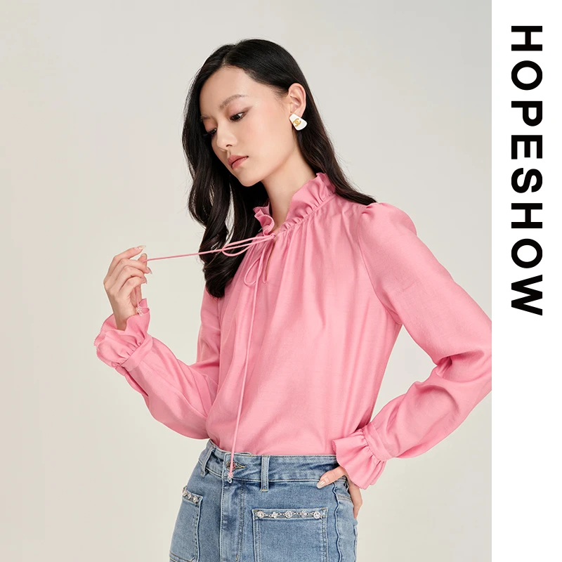 HOPESHOW红袖 醋酸荷叶边小上衣 89223472001