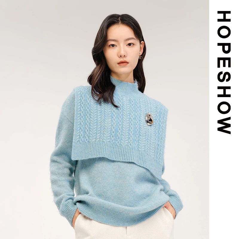 HOPESHOW红袖 DELICACY系列 披肩领两件式毛衣 89222420128