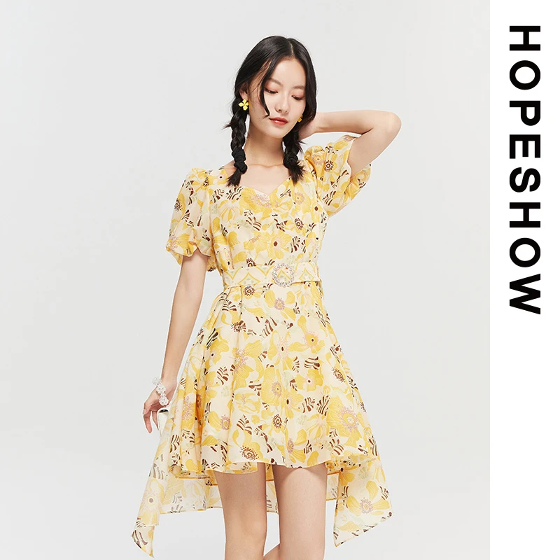 HOPESHOW红袖 不对称裙摆连衣裙 89222191626
