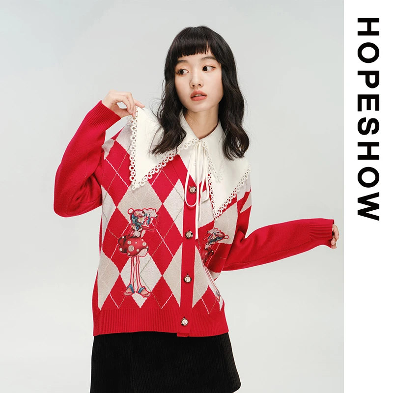 红袖女装2023新款 徐琳琳联名菱格针织衫 89122450130毛衣