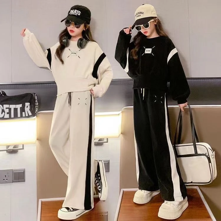 女孩春季套装2023新款中大童洋气时髦潮流时尚贴标休闲两件套网红