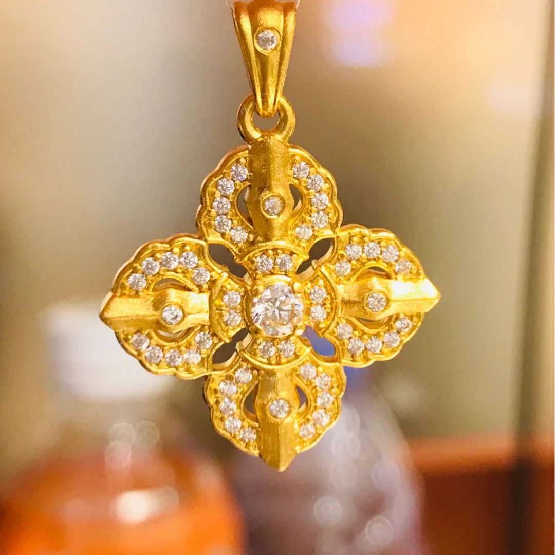 足金999十字金刚杵黄金吊坠