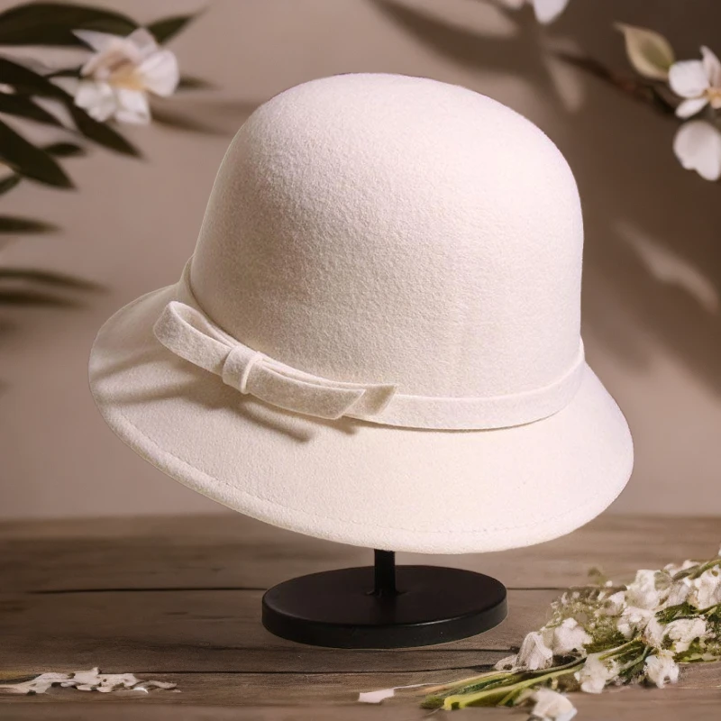 秋冬法式复古小香风盆帽优雅气质名媛小礼帽赫本风毛呢渔夫帽子女