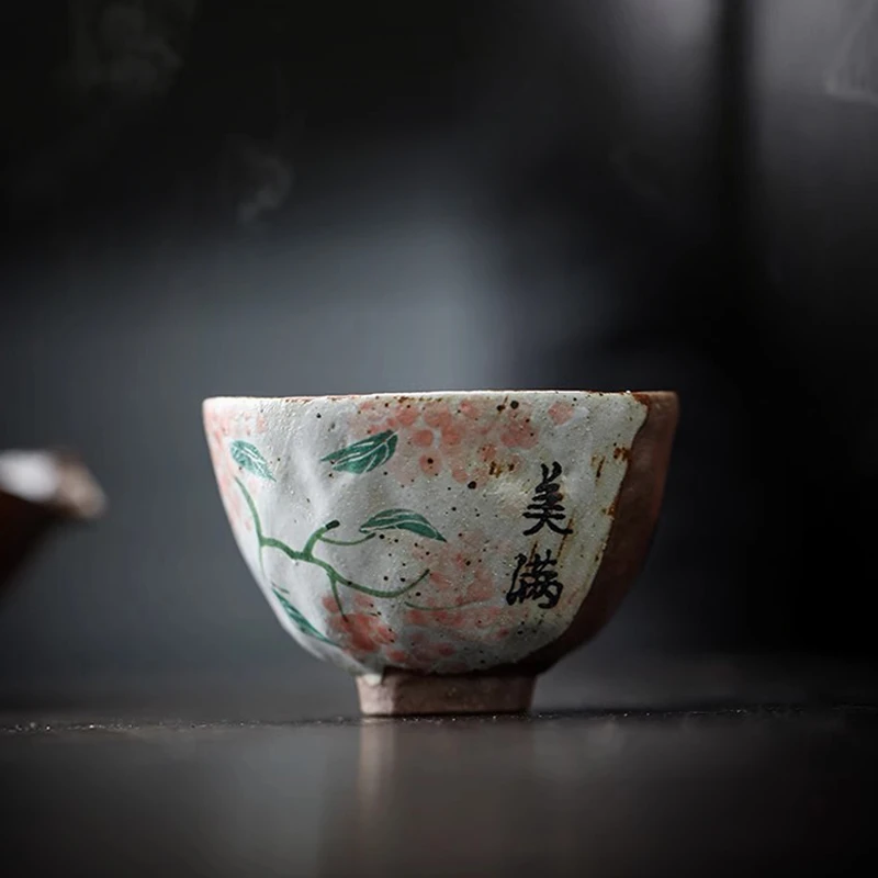 纯手工复古大号釉下彩陶瓷茶具柴窑主人杯手绘品茗杯家用创意