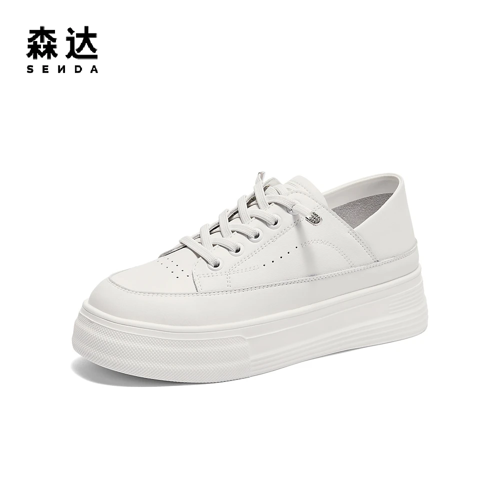 Senda/森达板鞋女25夏新商场同款厚底复古运动休闲小白鞋XBY01CM4