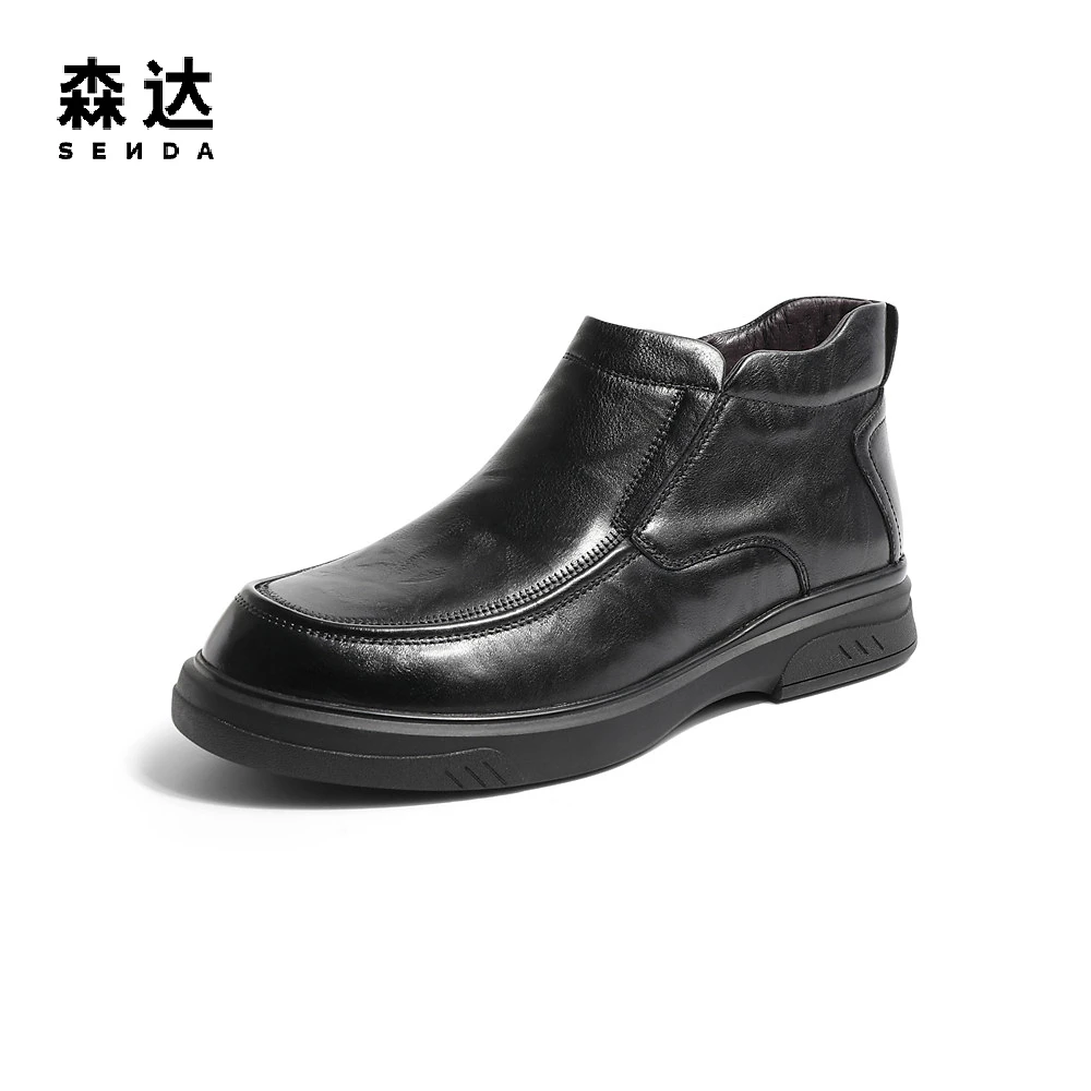 森达简约休闲靴男士2022冬季新款商场同款气质高帮皮靴1GH01DD2