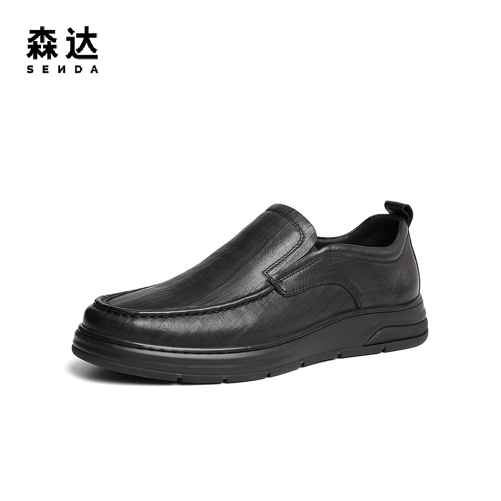 森达简约休闲皮鞋男秋新商场同款舒适一脚蹬平底单鞋46S05CM3