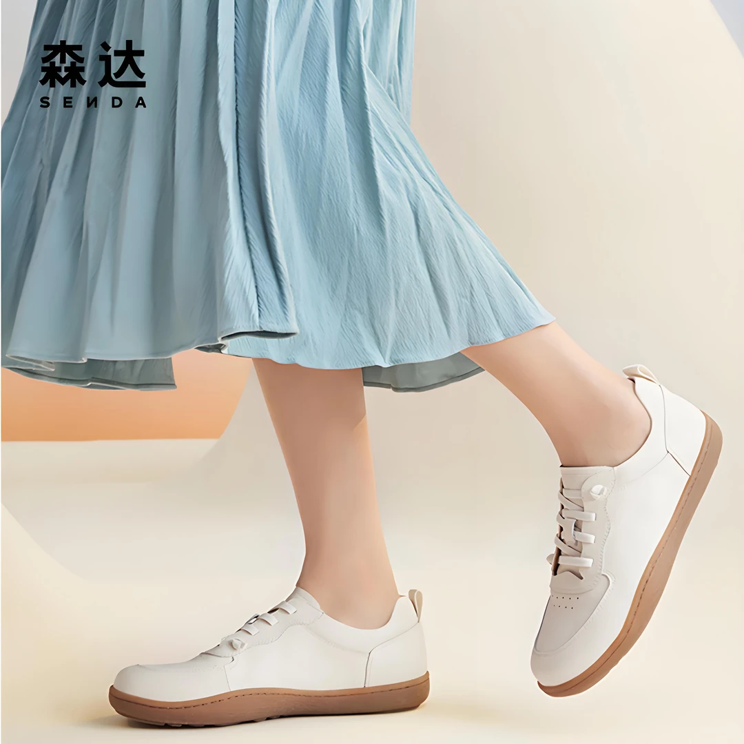 Senda/森达可可鞋小白鞋女夏新款商场同款舒适平底休闲鞋4CFG1CM3