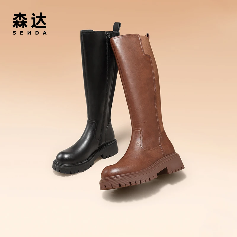 森达气质骑士靴女冬季经典时尚潮流粗跟休闲百搭长筒靴ZT901DG2