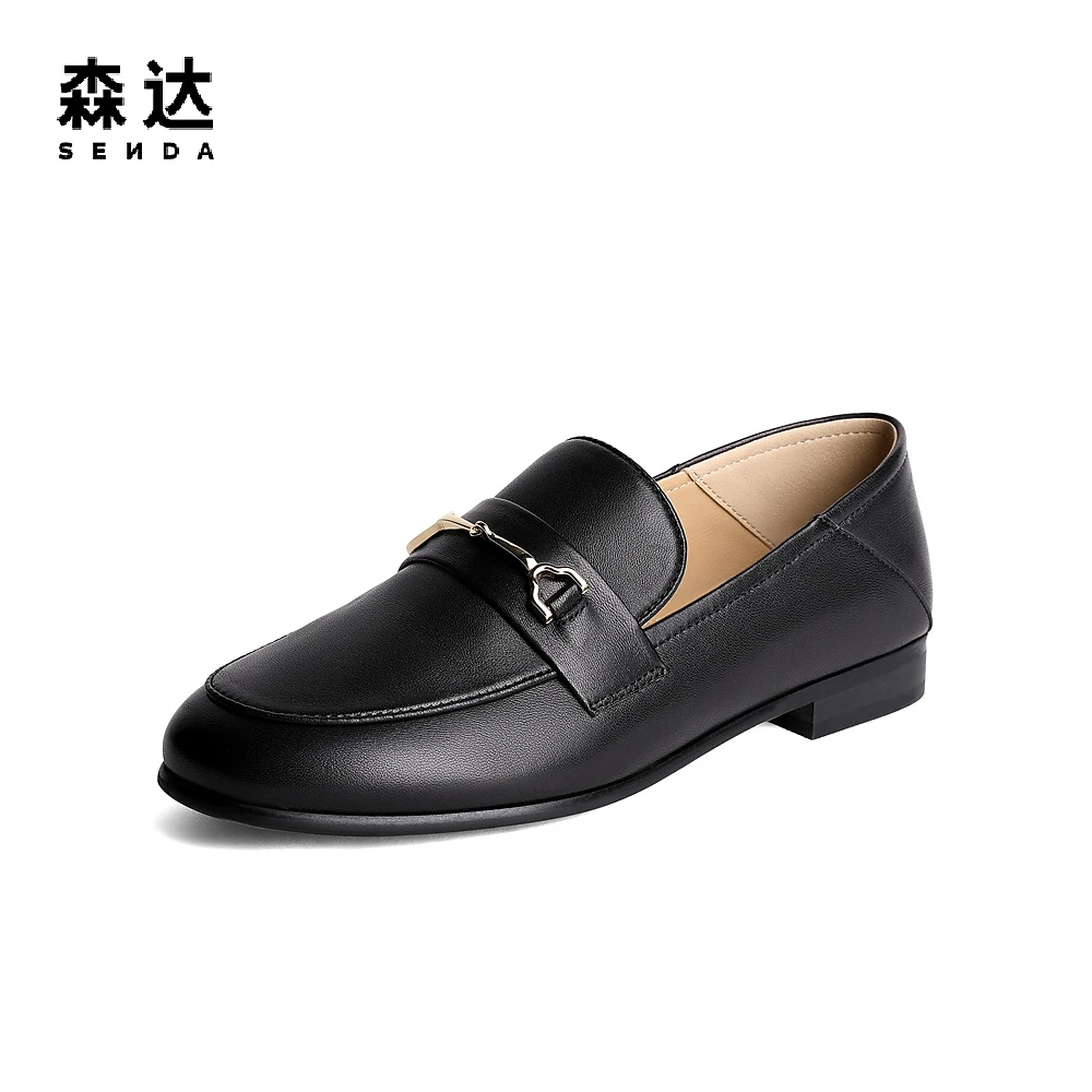 森达时尚乐福鞋女2023秋季新款英伦单鞋女士马衔扣平跟ZTC11CA3