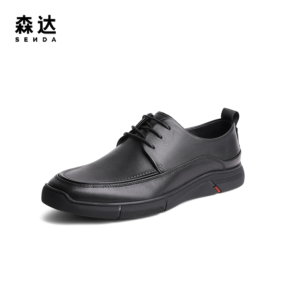 森达简约休闲皮鞋男2023秋新商场同款通勤舒适平底单鞋1IN01CM3