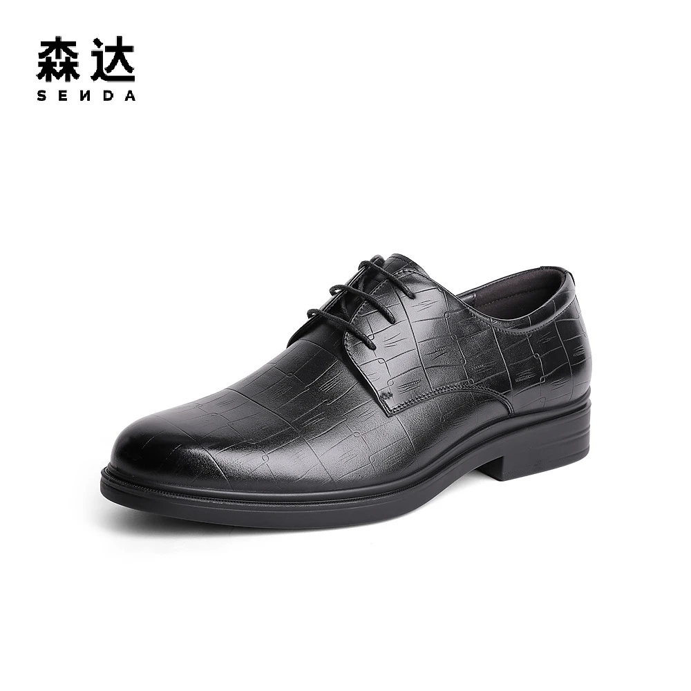 森达时尚商务鞋男秋季新款商场同款复古压纹正装皮鞋1IM01CM3