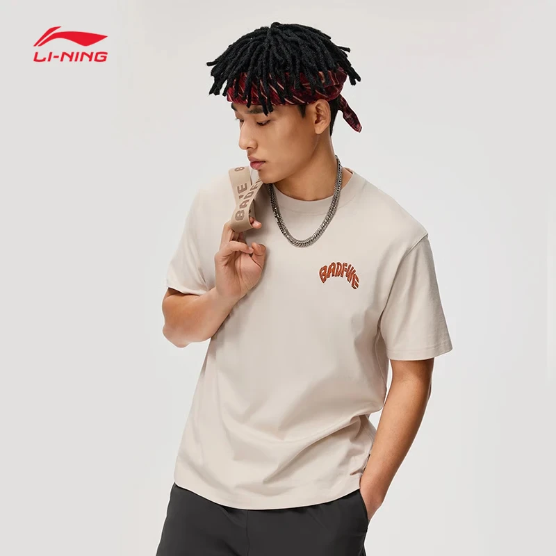 李宁反伍场下短袖T恤男子春夏篮球系列印花宽松休闲上衣AHSU435