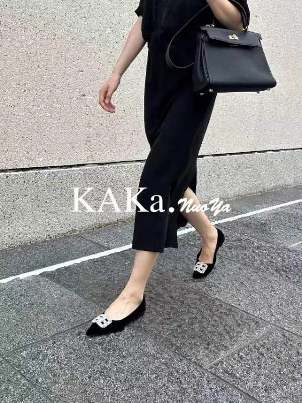 KAKA NUOYA卡卡诺亚  1793  时尚气质小香风钻尖头丝绒双B浅口鞋