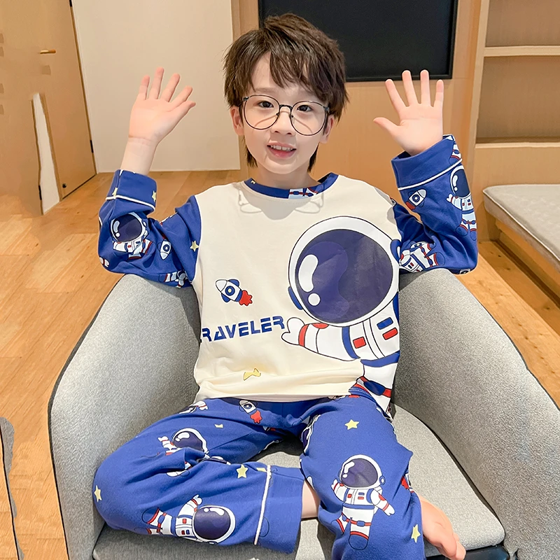 儿童睡衣男童长袖春秋薄款棉质套装卡通宽松男孩中大童宝宝家居服