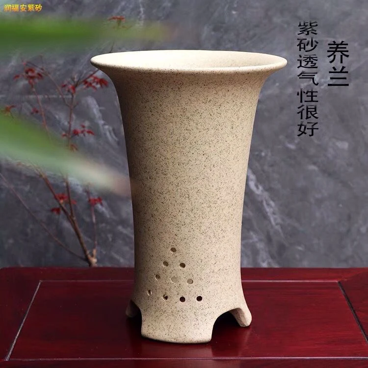 束腰紫砂兰花盆宜兴精品陶瓷大圆高号墨蕙春建寒兰专用盆室内素面