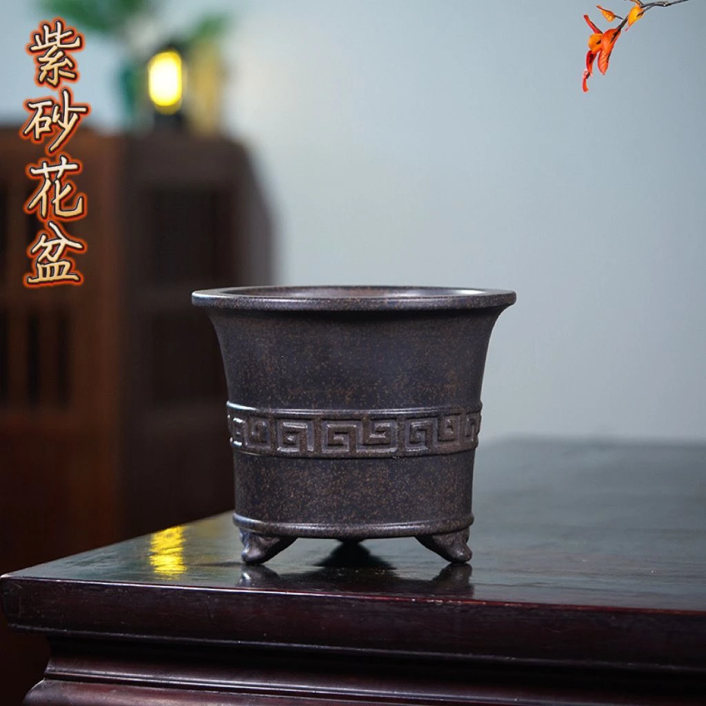 紫砂花盆仿古浮雕大号陶瓷君子兰手工禅意透气兰花中国古风盆景