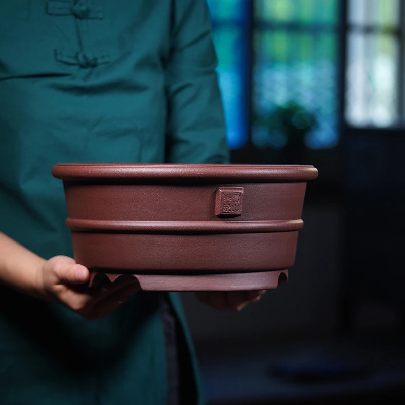 盆景紫砂花盆古典大号简约素烧展览松柏桌面花卉盆栽绿植两款可选