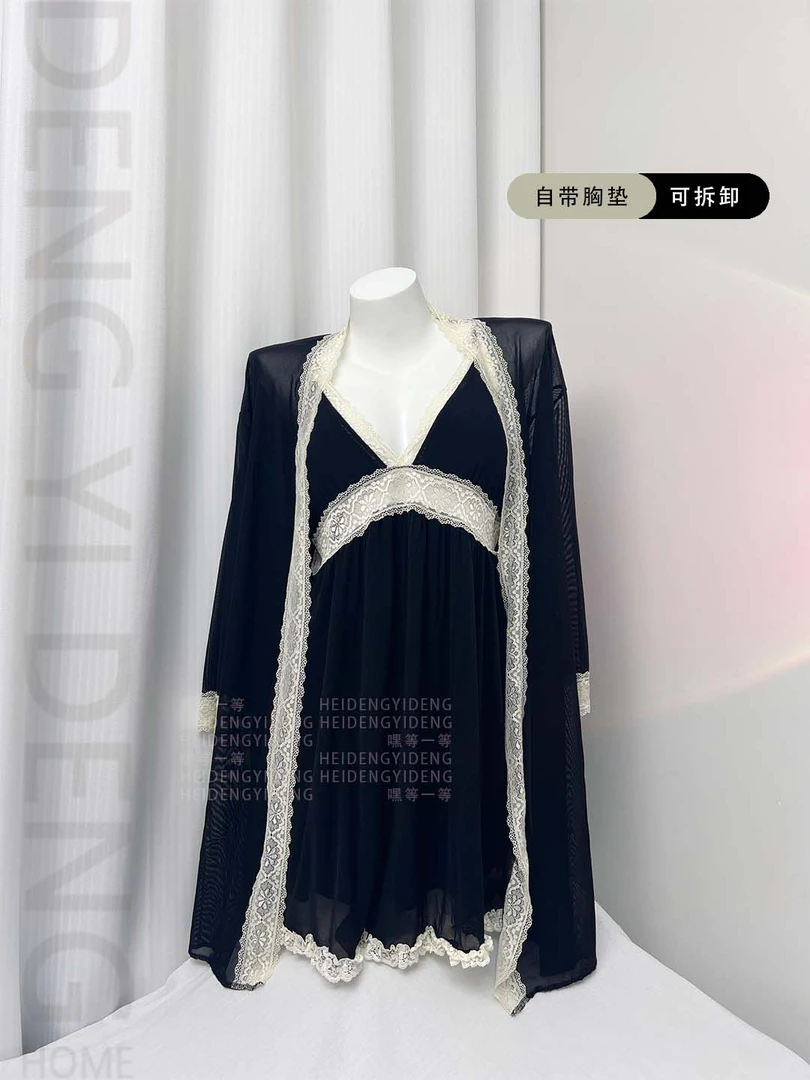 秘境 丨 大码性感蕾丝睡裙·纯欲风可爱·蕾丝睡袍·带胸垫