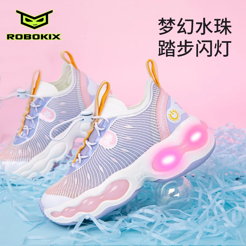 ROBOKIX夏季新款童鞋女童休闲鞋透气轻便防滑炫酷闪灯发光儿童鞋