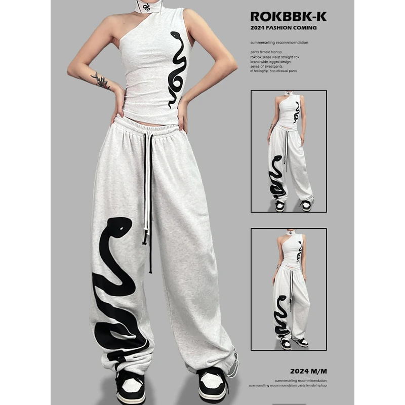 ROKBBK-K/布韩街舞潮牌蛇印花爵士jazz休闲长裤女hiphop运动服饰