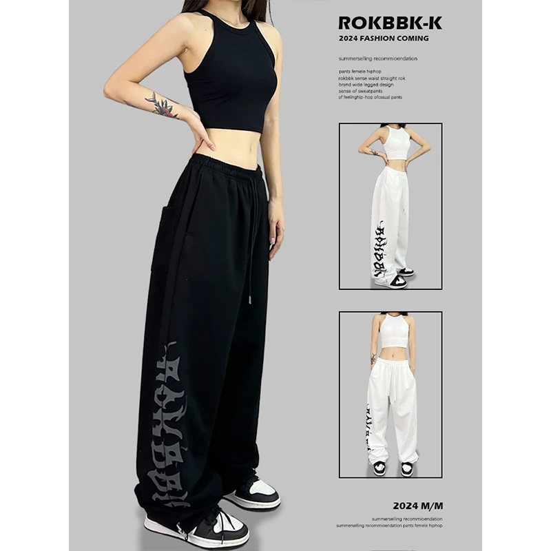 ROKBBK-K/布韩街舞潮牌爵士hiphop右侧印花长裤女jazz运动跳舞裤