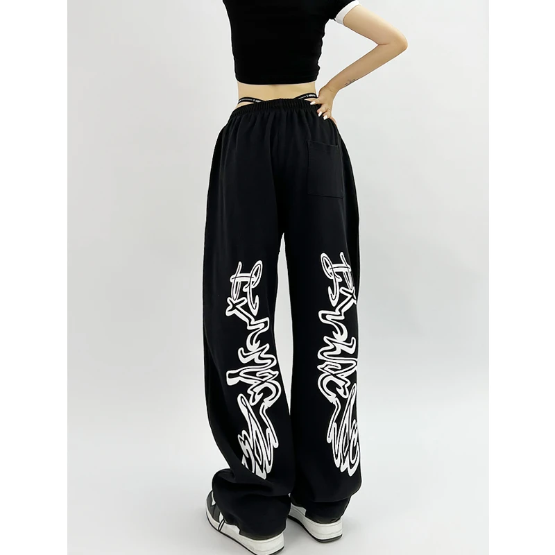 美式新款小众设计百搭爵士运动裤女宽松嘻哈街头直筒束脚休闲卫裤