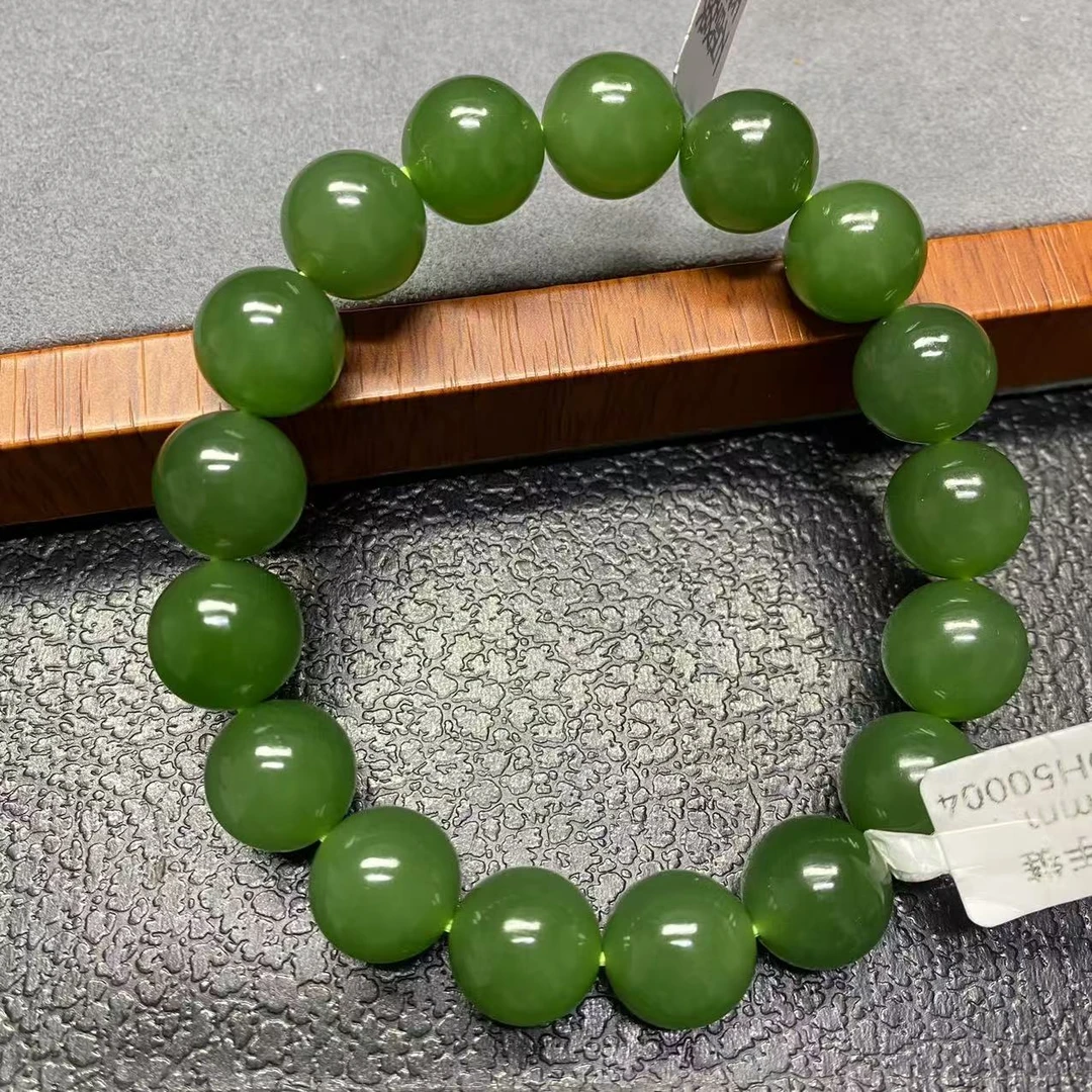 【迈越珠宝】天然和田玉碧玉手串冰阳绿手串满绿12mm左右单圈玉手串