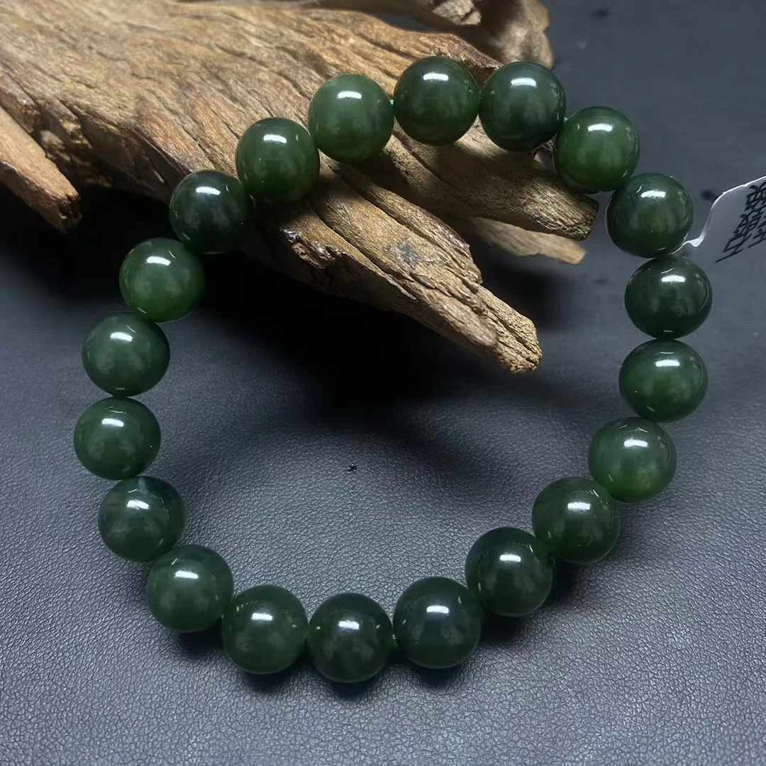 【迈越珠宝】天然和田玉碧玉菠菜绿手串精美单圈细料玉手串10mm左右
