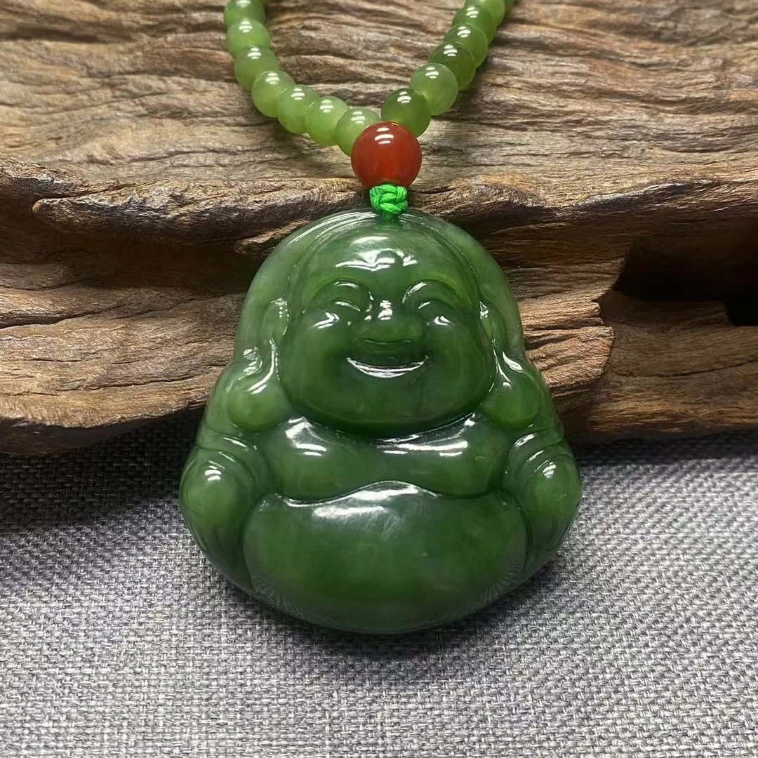 【迈越珠宝】天然和田玉珠吊坠辣阳绿佛公吊坠精美雕刻百搭玉吊坠
