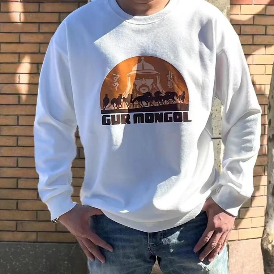 GUR MONGOL 新款卫衣圆领套头款男女游客情侣款印花宽松休闲潮流