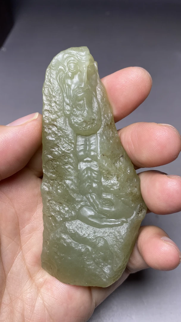 新疆和田玉戈壁料达摩把件