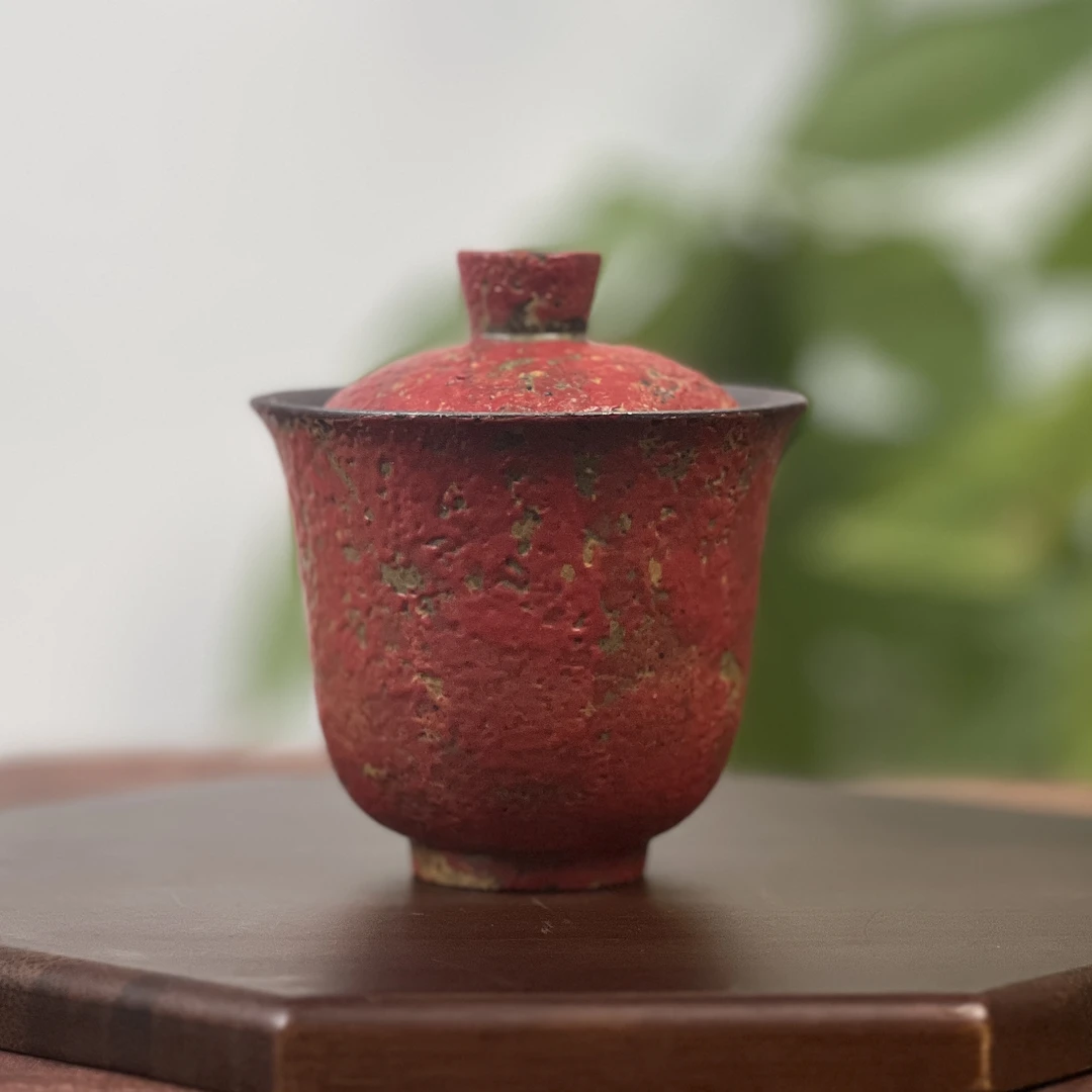 德瓷老岩泥满山红赭石釉盖碗悬停盖碗单个高档泡茶功夫茶具岩茶