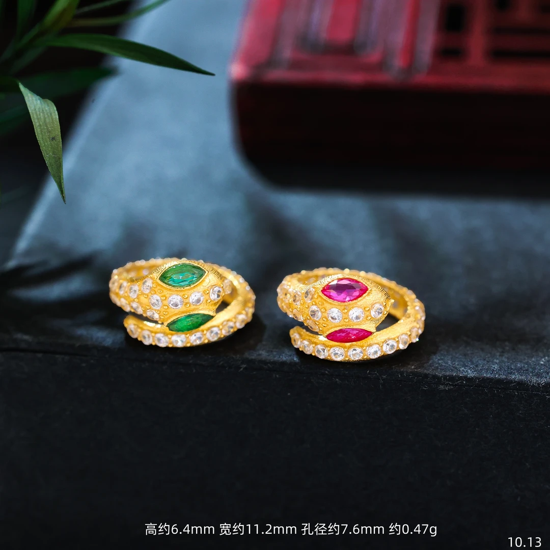 【金豆】18K金豪镶蛇形卡环跑环隔珠隔片高级时尚金配件C