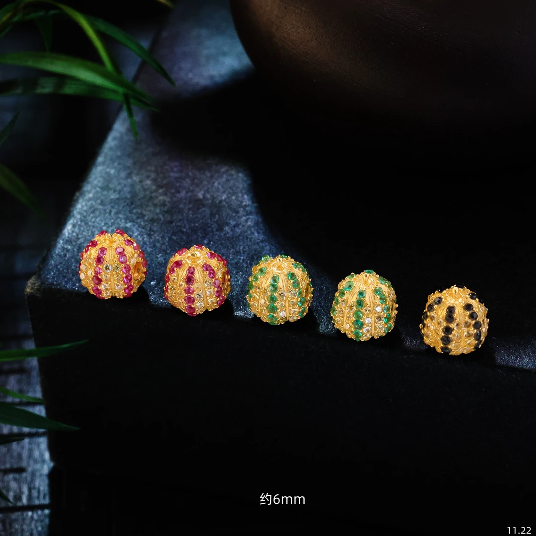 【金豆】18K金满圈豪镶南瓜珠隔珠顶珠手串项链文玩配件H