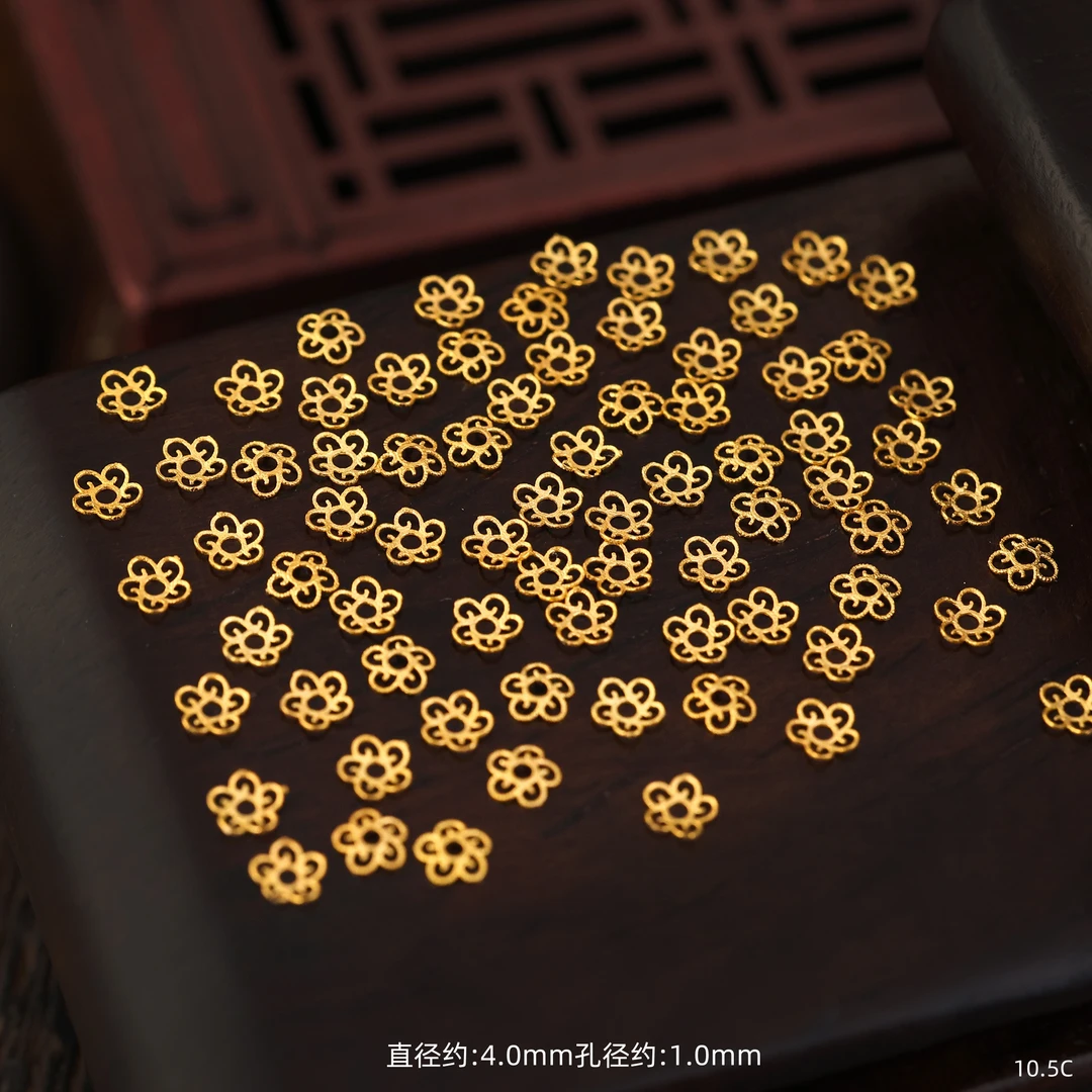 【金豆团购】4片||适用4-8mm珠子-18k金花丝五瓣花花托花帽隔片配件
