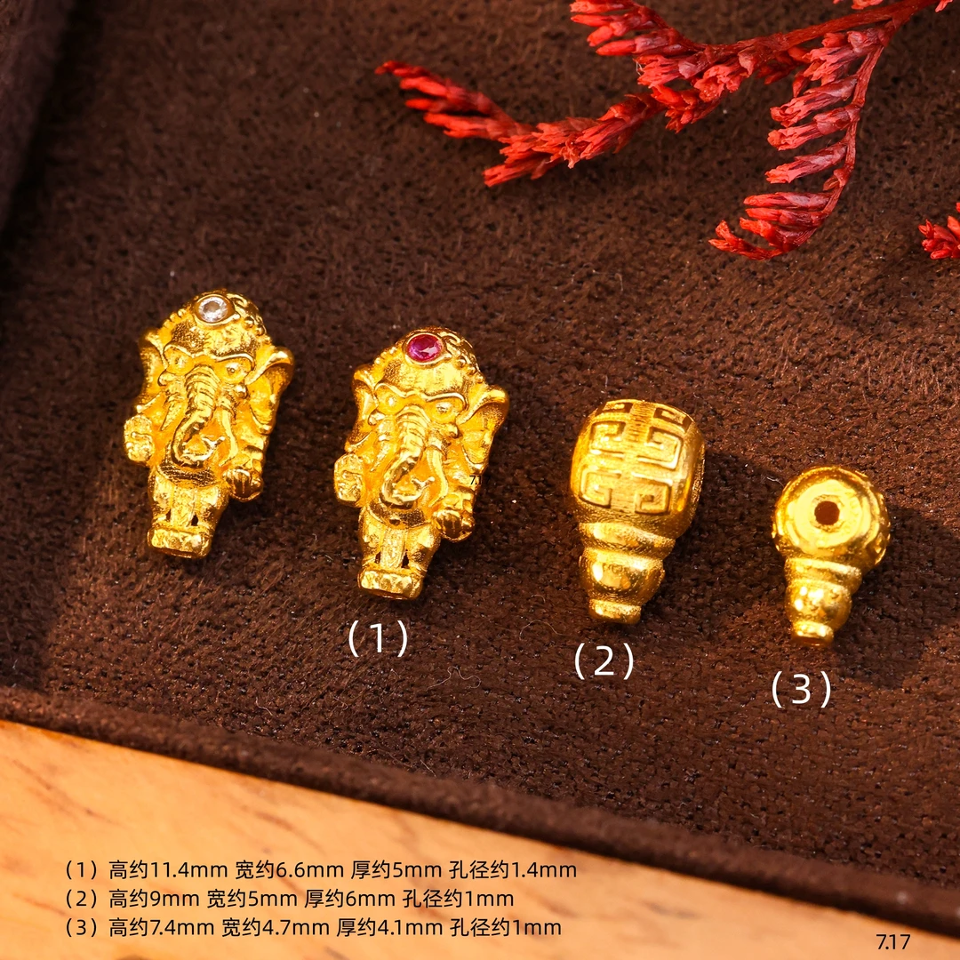 【金豆】18K金精致款三通回纹+象神三通佛塔隔珠手链多圈小米珠配件